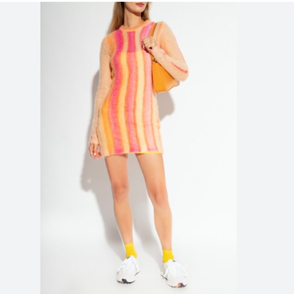 NWT DIESEL M-IKI STRIPED-KNIT MOHAIR ALPACA MIDI BODYCON DRESS -